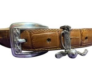 Brighton Belt with Golf Bag and Charms Tan Leather Sz Large 34 #C3006